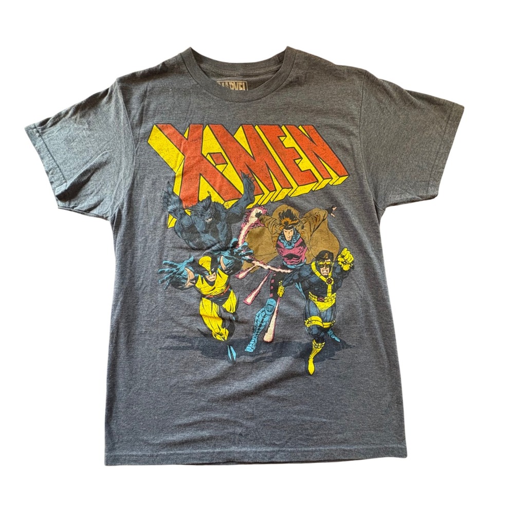 Marvel X-Men Graphic T-Shirt Mens M Gray Comic Tee Wolverine Gambit Cyclops EUC